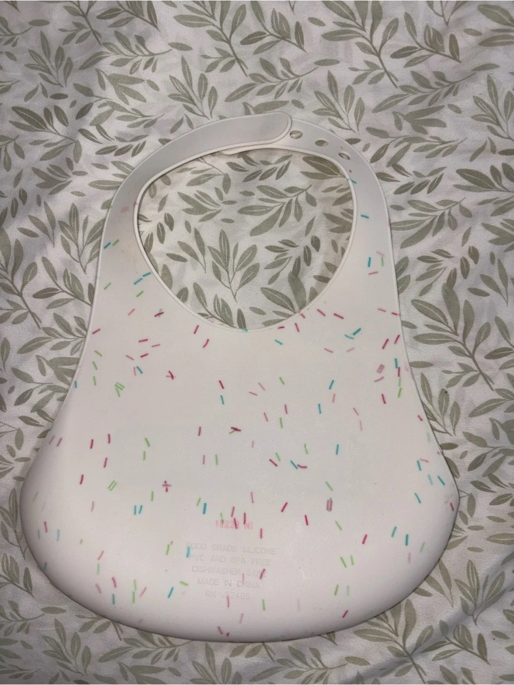 Happy Little One Silicone Baby Bib - White with Pink & Blue